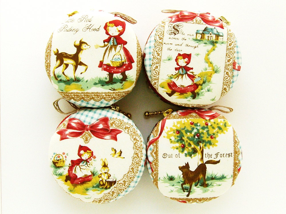Set of 4/Red Riding Hood little red-cap/macaron coin purse/Grimm's fairy tales  /macaroon Coin or Jewelry pouch