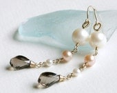CAPPUCCINO - pearl smoky topaz gold long earrings