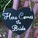 Double-sided Chalkboard Heart w/ Here Comes the Bride & Just Married Wedding Sign in Script Font Ring Bearer Flower Girl or car sign