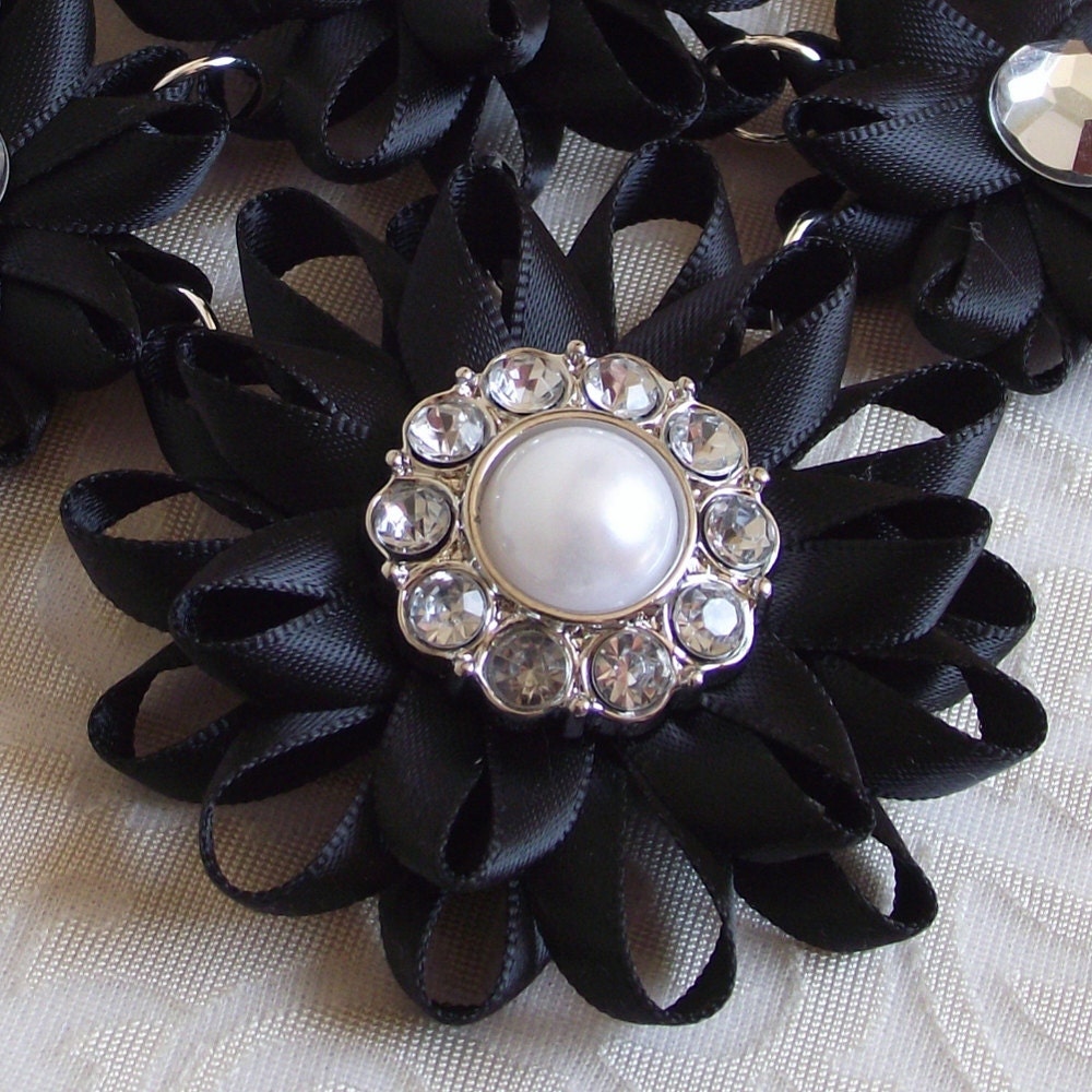 Black Statement Necklace - Black Necklace, Black Flowers, Black and Pearl, Bib Necklace, Chunky Necklace