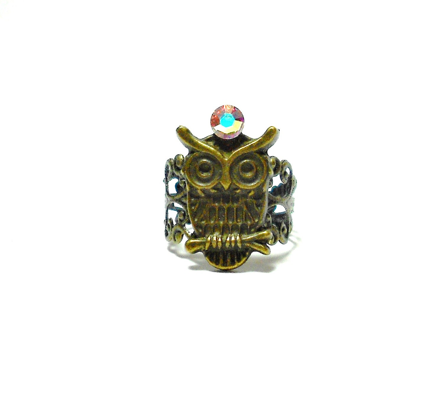 RESERVED LISTING for pg - Owl Ring - Bird Ring - Crystal Ring - Third Eye