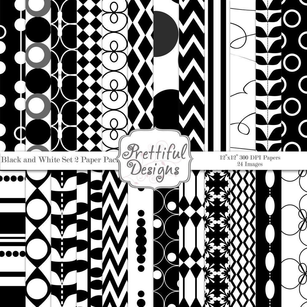 25% OFF SALE Digital Paper Pack - Personal or Commercial Use - Black and White Set 2 (487) Il_570xn