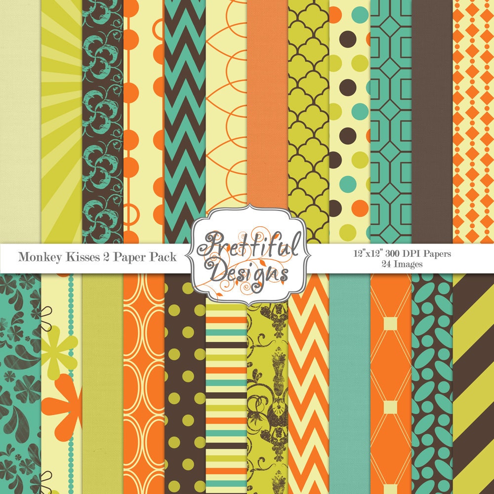 25% OFF SALE Digital Paper Pack - Personal and Commercial Use - Monkey Kisses Set 2 (489) Il_570xn