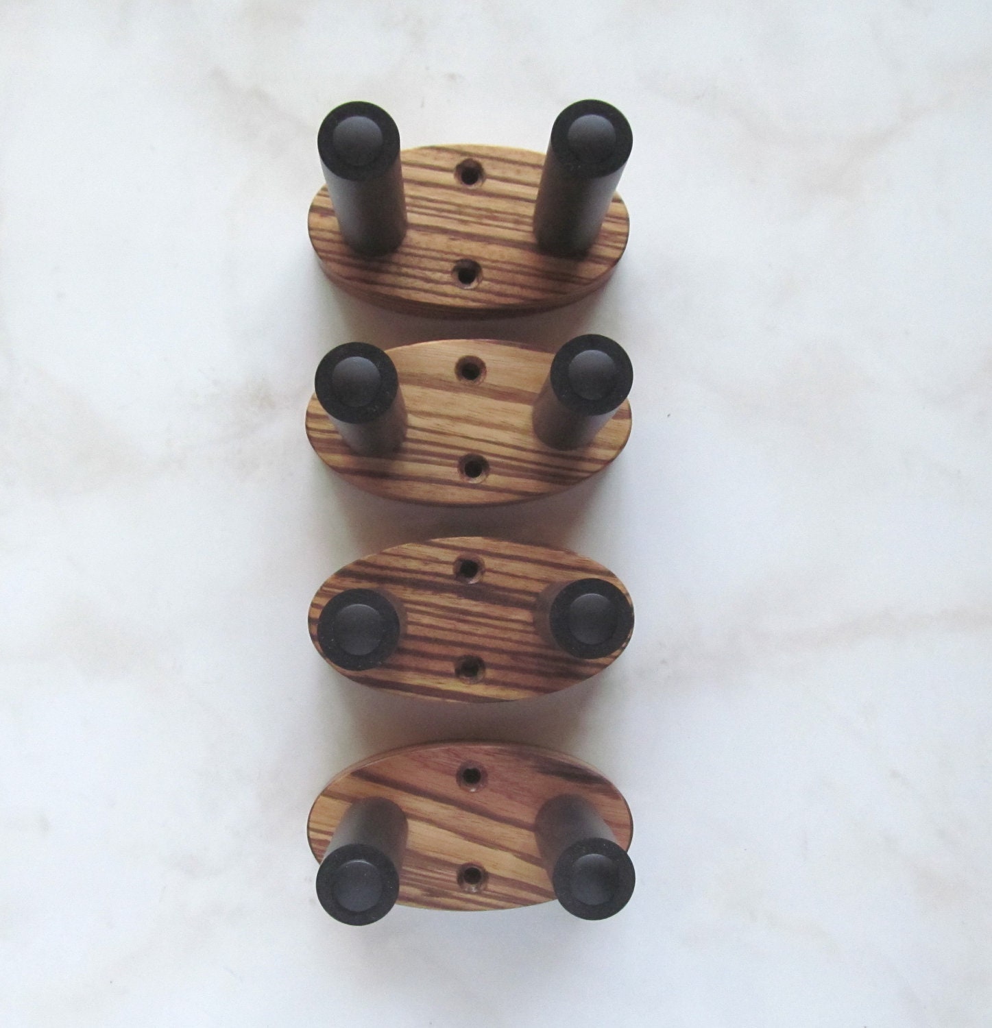 Beautiful zebrawood ukulele wall mount hangers, four pack, natural finish