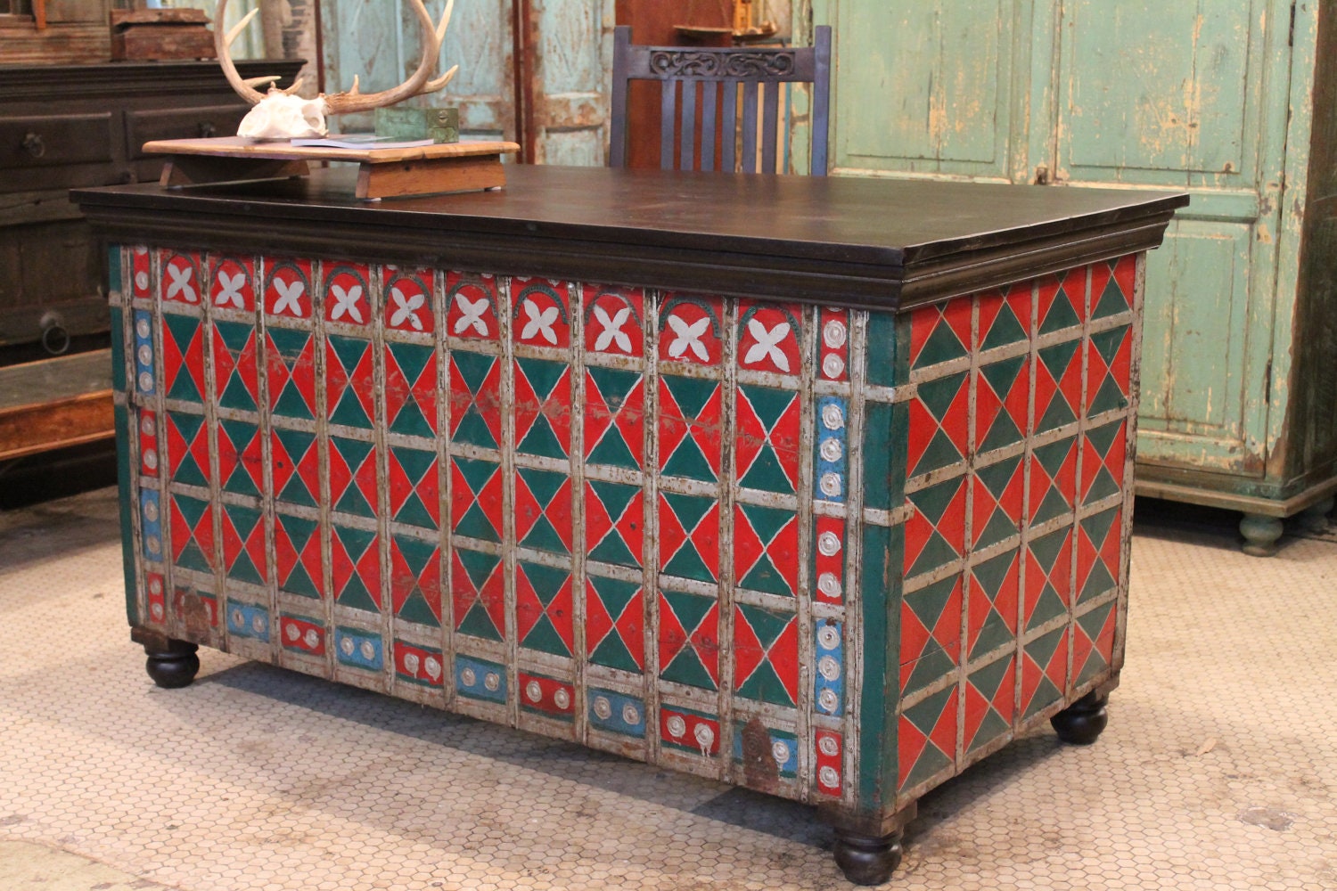 RESERVED for JANE Upcyled Desk Antique Wedding Chest Distressed Iron