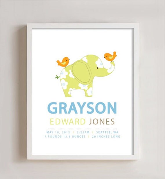 Personalized birth print - elephant 8x10 Il_570xn