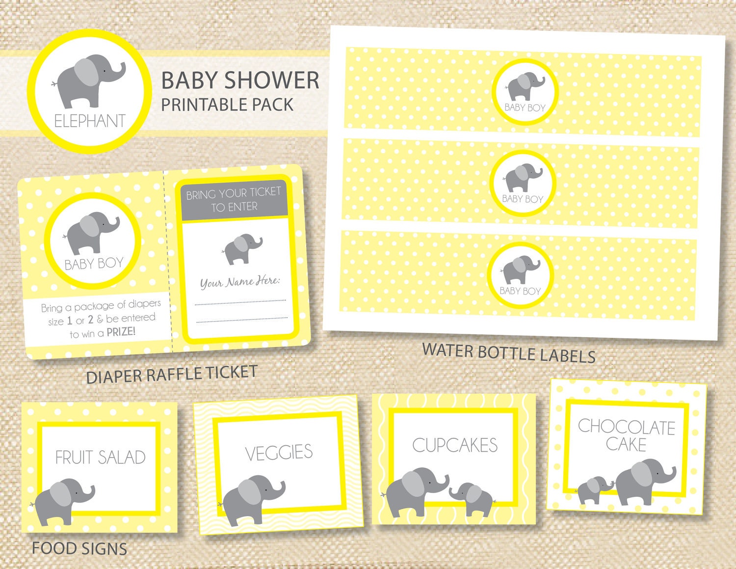 Elephant Baby Shower Printable Party Pack - DIY Il_570xn