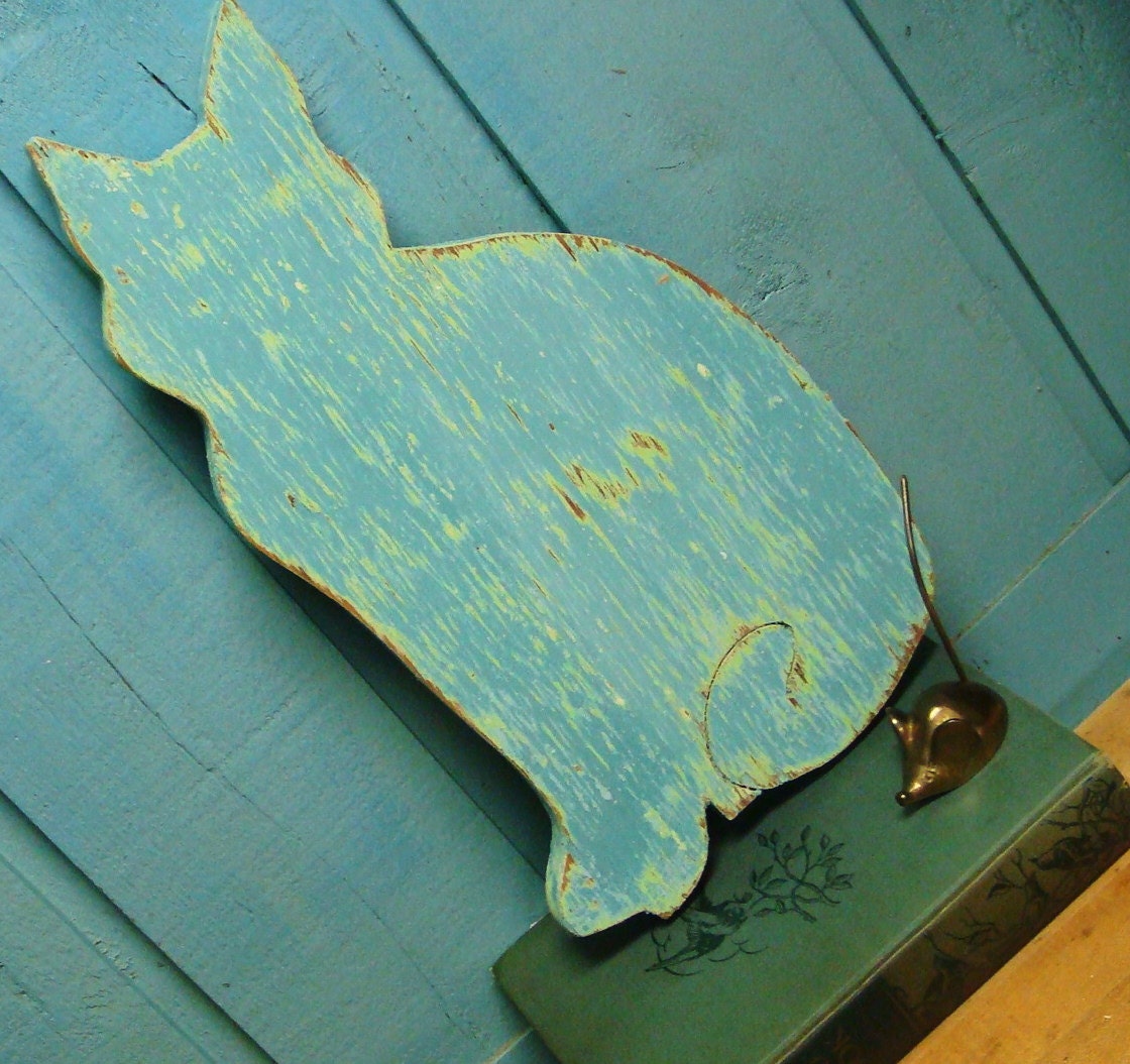 Cat Sign Picture Wall Art Turquoise Beach House Decor