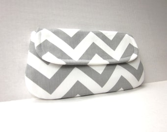 Gray and White Chevron Clutch by waterpath