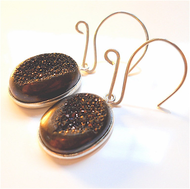 Popular Mink Chocolate Brown Druzy Gemstone Earrings, READY to SHIP Agate Geode Drusy, Earthy Fashion Accessory, Your Daily Jewels