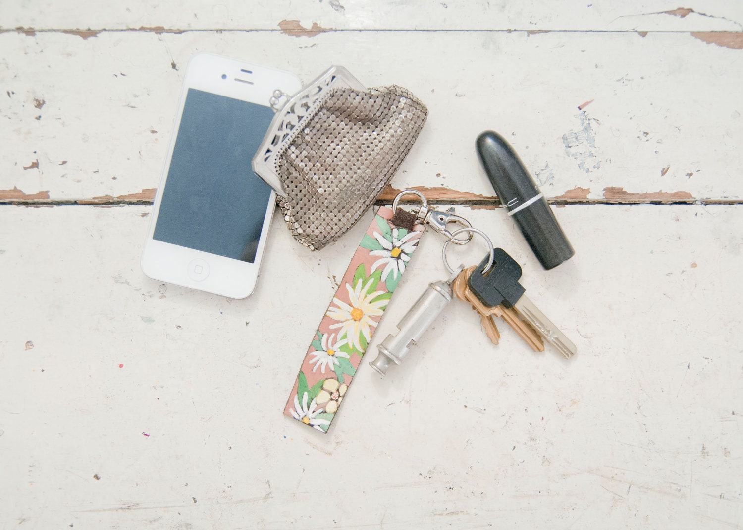 Leather Floral Keychain