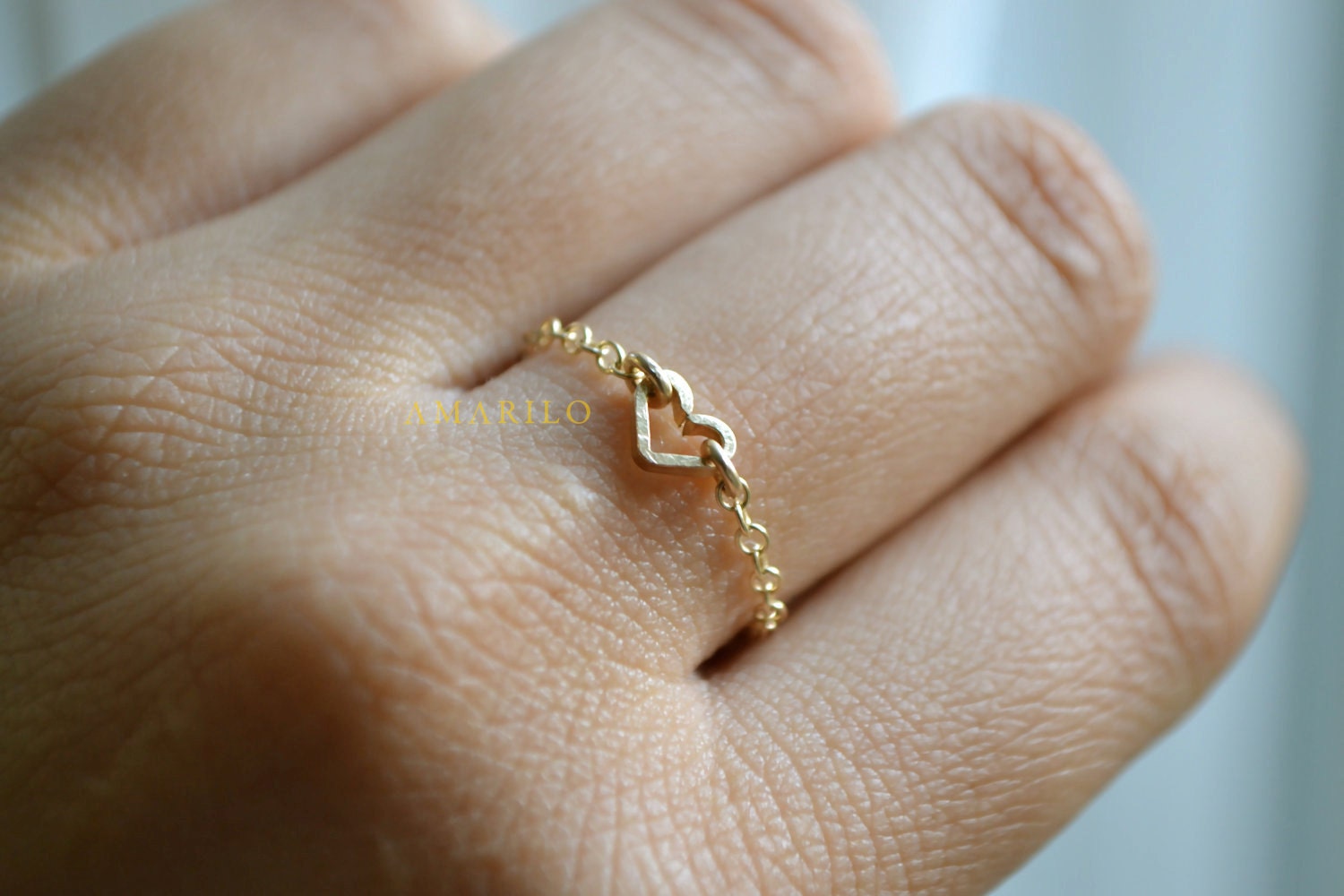 Tiniest heart chain ring Gold fill Sterling silver