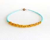 Turquoise gold topaz layer anklet/ bracelet. tiny seed beads beaded jewelry. Dainty beaded  Unique Gift