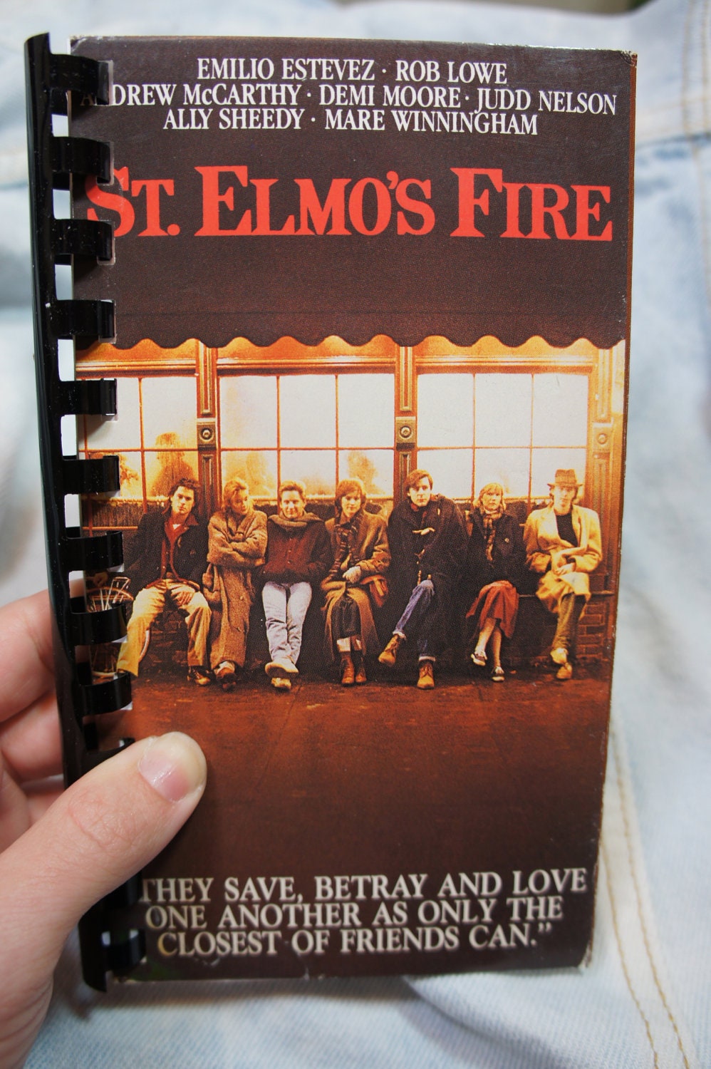 vintage 80's recycled ST. ELMO'S FIRE vhs notebook