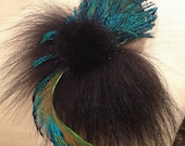 Peacock Brooch Pin black mink black fox fur Accoutrement Prom Party Special Edition Collection