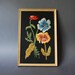 Vintage Handmade Framed Embroidered Botanical Wall Hanging