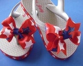 Patriotic Silver Flip Flops - Glitter Bows...Toddler Size 5 (6-12 mo)...Ready to Ship
