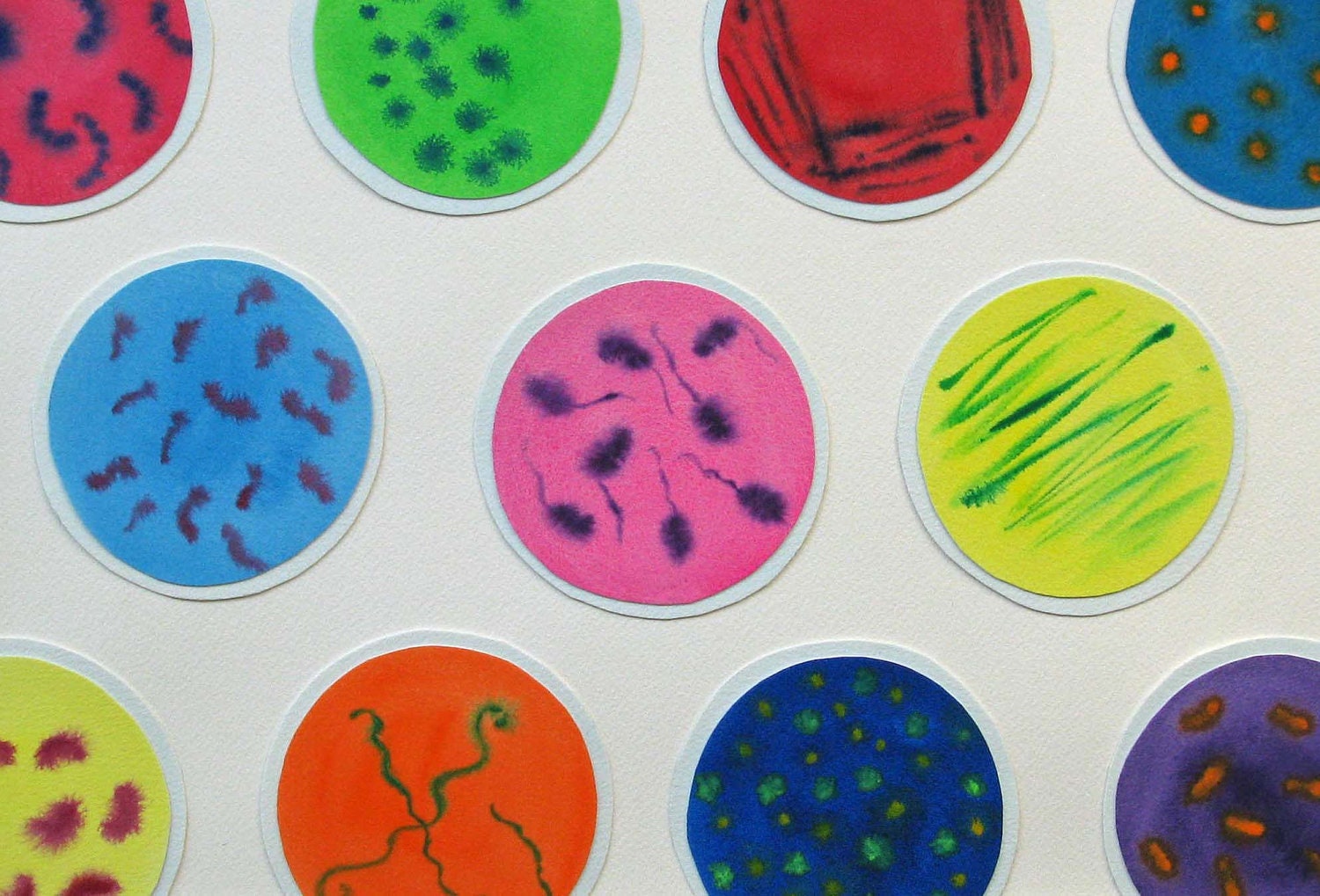 Petri Dish Spectrum- original watercolor collage