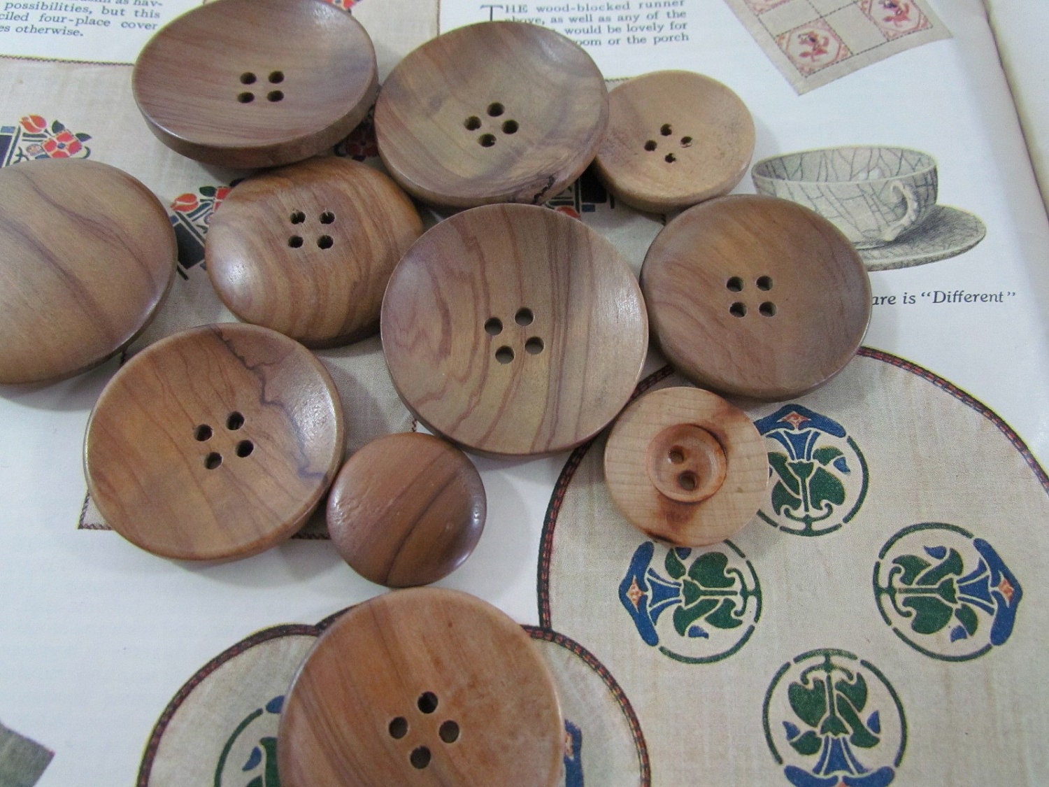 Vintage Wooden Buttons Large Size Lot