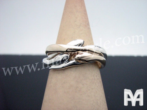 925 Sterling Silver & 10K Gold Moving Snake Ring - Bague de Serpent