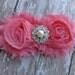 Shabby chic coral headband, rhinestone frayed flower headband baby girl, newborn,infant,toddler,adult.