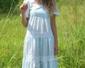 Light blue Boho Tiered Butterfly Sleeves Edwardian  Hippie Prairie Dress