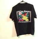90s Costa Rica embroidered bird flower  Aztec Navajo yellow red black pop art print shirt tshirt tee