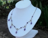 Vintage Inspired Festoon Necklace: Swarovski Crystal Silver Floral Filigree Swag Bib Drop Necklace in "Amethyst"