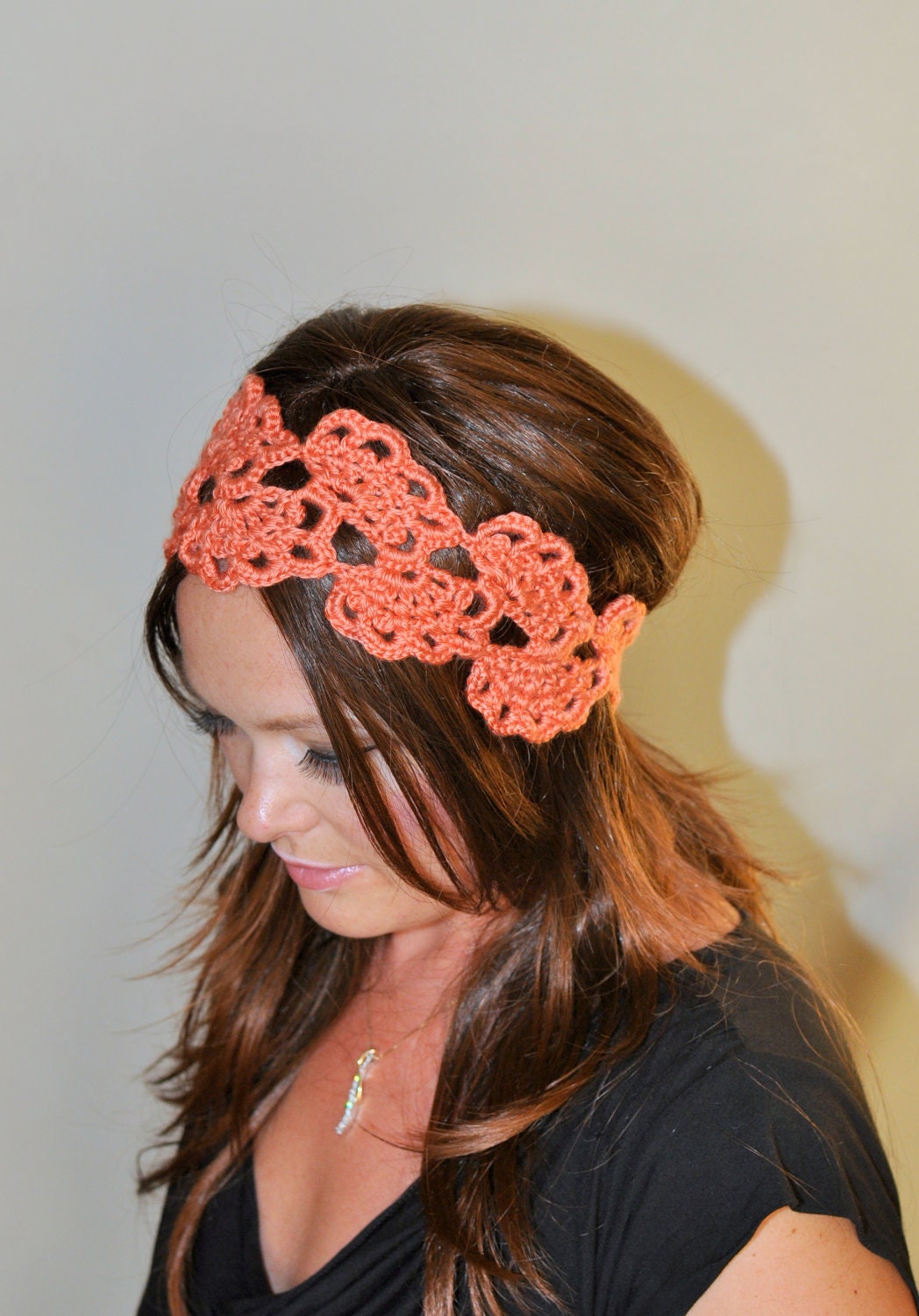 Mothers Day Gift Crochet Headband Coral Headband  Coral Hairwrap Spice Peach Persimon Pumpkin Gift under 25