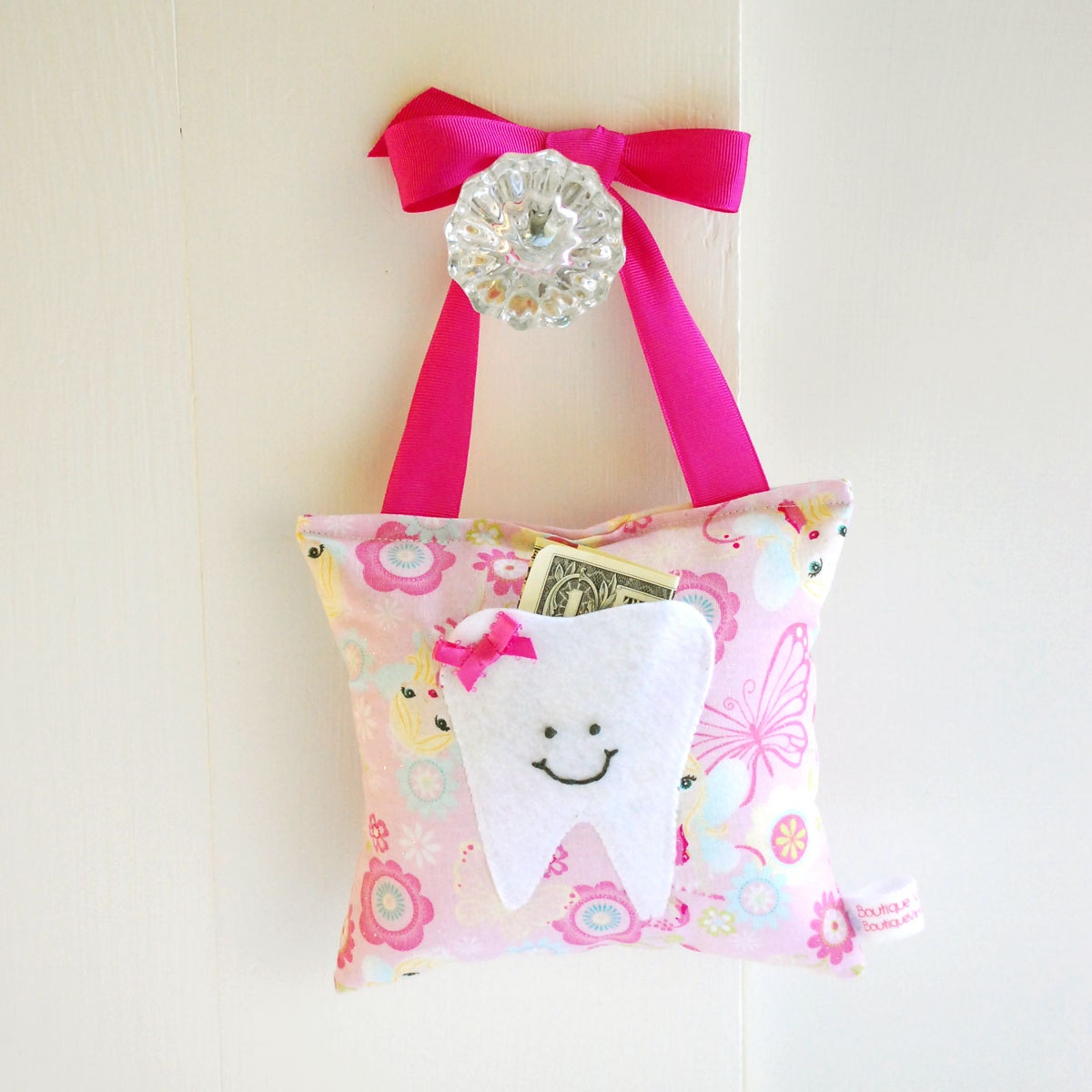 Girls Fairy Princess Tooth Fairy Pillow Tooth Fairy Gift in Pink Sparkle Princess Fabric