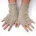 Fingerless lace gloves / womens mittens hand knitted , cabled in grey taupe organic merino wool