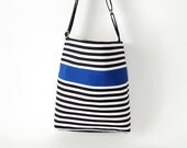 BLUE. Black stripe hobo bag / Shoulder bag / Diaper bag / Cross body bag, Design by BagyBags