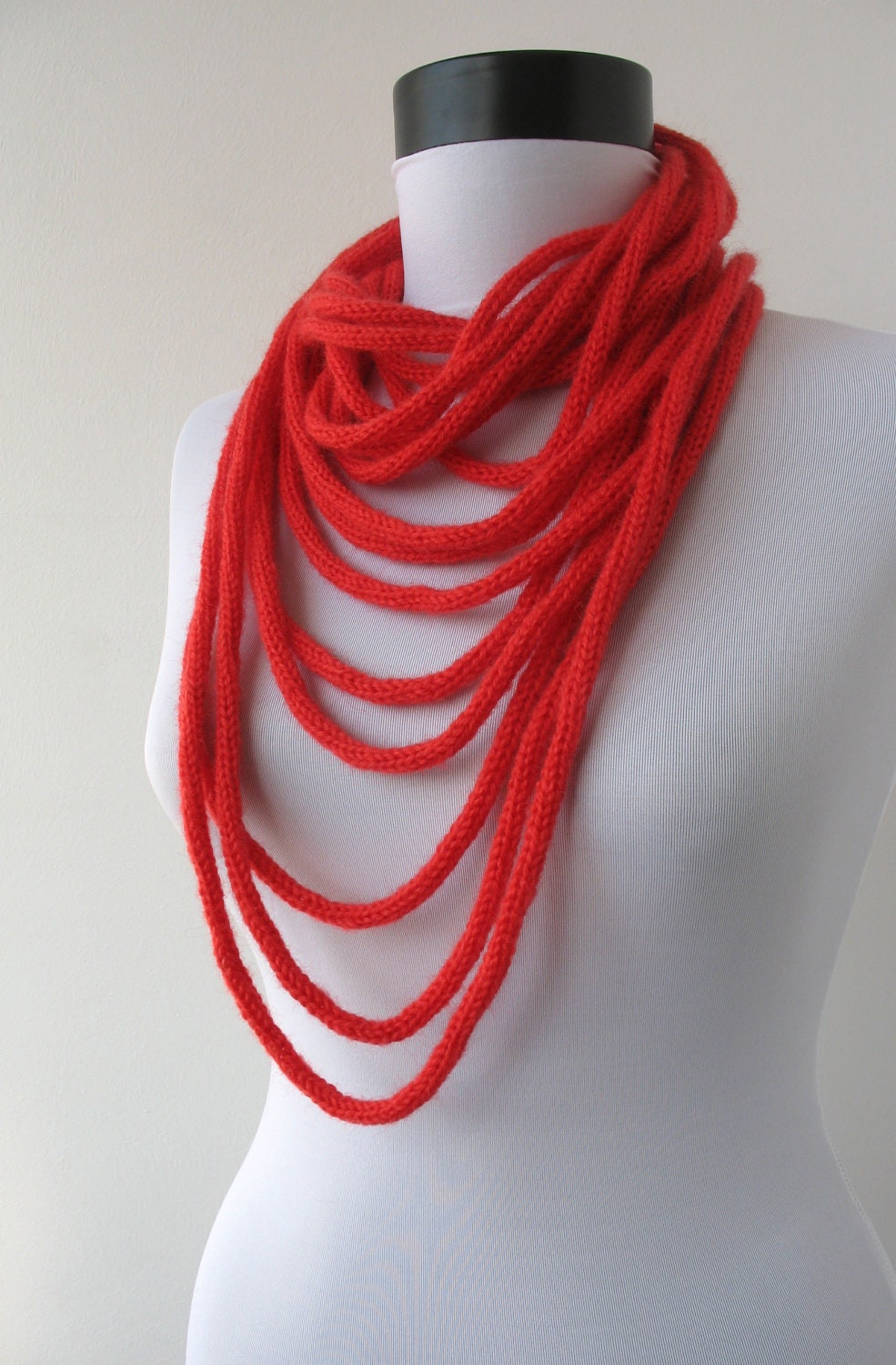 30% OFF SALE - Knit Scarf Necklace - loop scarf - infinity scarf - neck warmer -  knit scarflette - in fire red (WAS 25) - DreamList