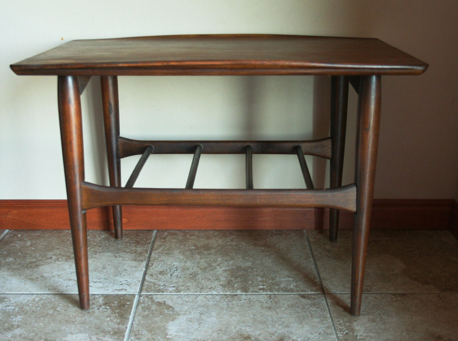 Beautiful Mid Century Modern End Table with Surfboard Edges - Solid Wood