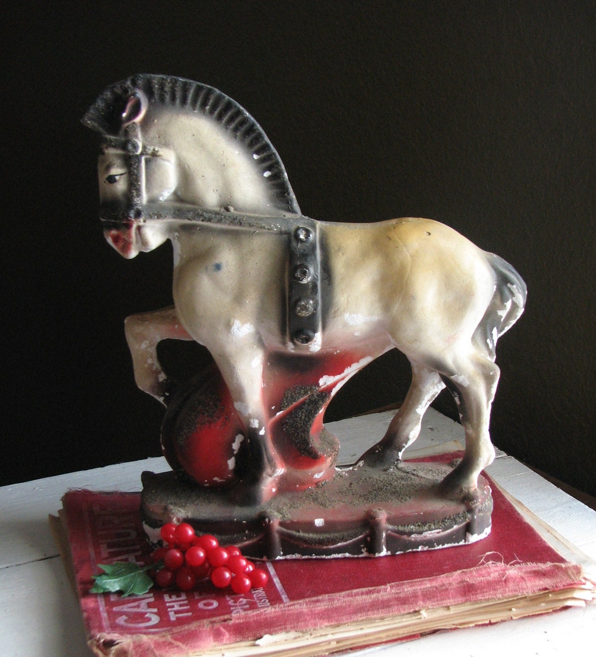 Large Chalkware Horse - Vintage Carnival Prize - Glitter 1930s - Christmas Decor - Chippy Display