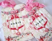 Pink Paris Gift Tags no221 - Shabby - Vintage - French - Crowns - Eiffel Tower - Roses - Birds - Embossed - Glitter - Buy Three Get One Free