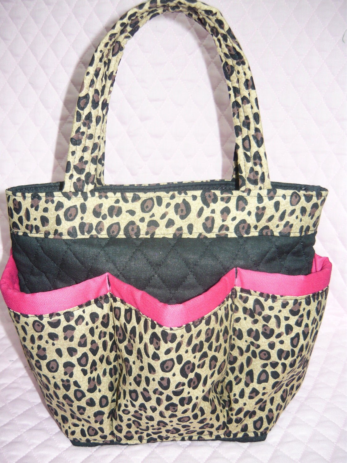 Cheetah Pink Trim Bingo Bag Craft Organizer By Sewtrendyrose