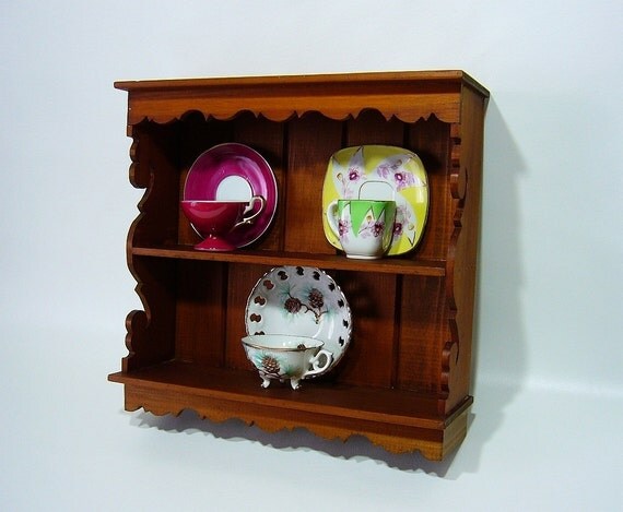 Vintage Curio Shelf / Small Wooden Wall Shelf by 3x1vintage