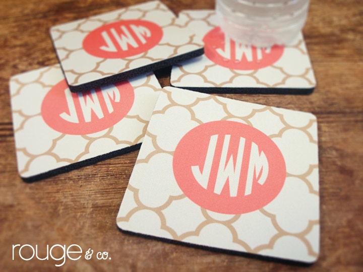 coasters - reverse clover pattern with monogram - set of 4