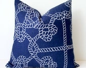Navy Blue and White Nautical knots Decorative Designer Pillow Cover 18" Accent Throw Cushion lake cottage rope modern