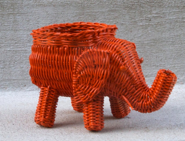 Orange Elephant Basket Planter - Fun Pop Art Decor - Nursery Decor