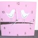 Love birds Wall clock- birds on a branch green and pink clock  -unique gift- canvas clock- Decorative  hand painted Square clock