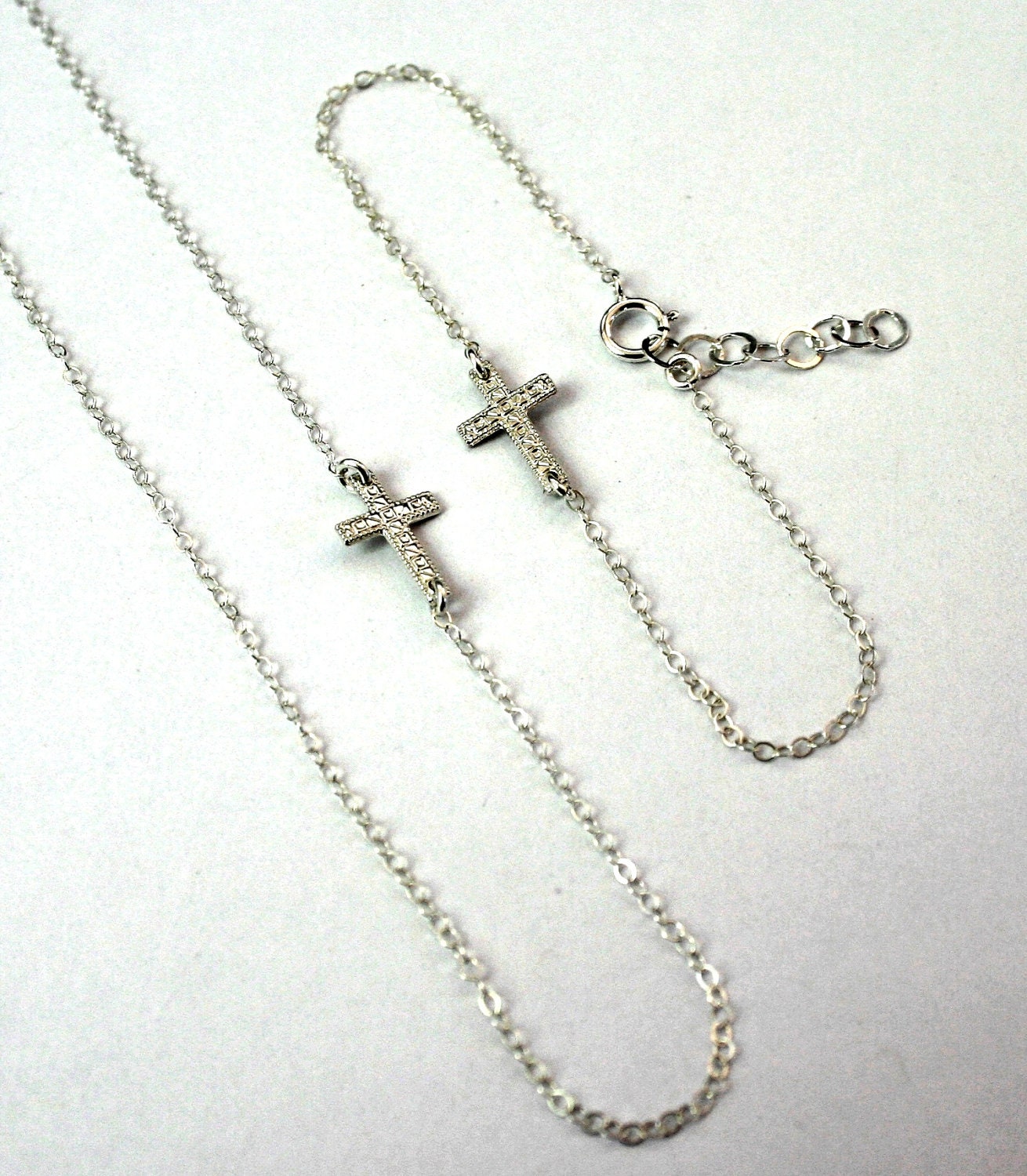 Small Cross SET (Neclace and Bracelet,STERLING SILVER) Off Center-55
