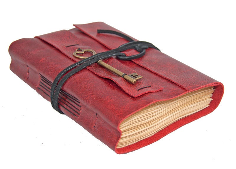 Red Leather Journal with Tea Stained Paper