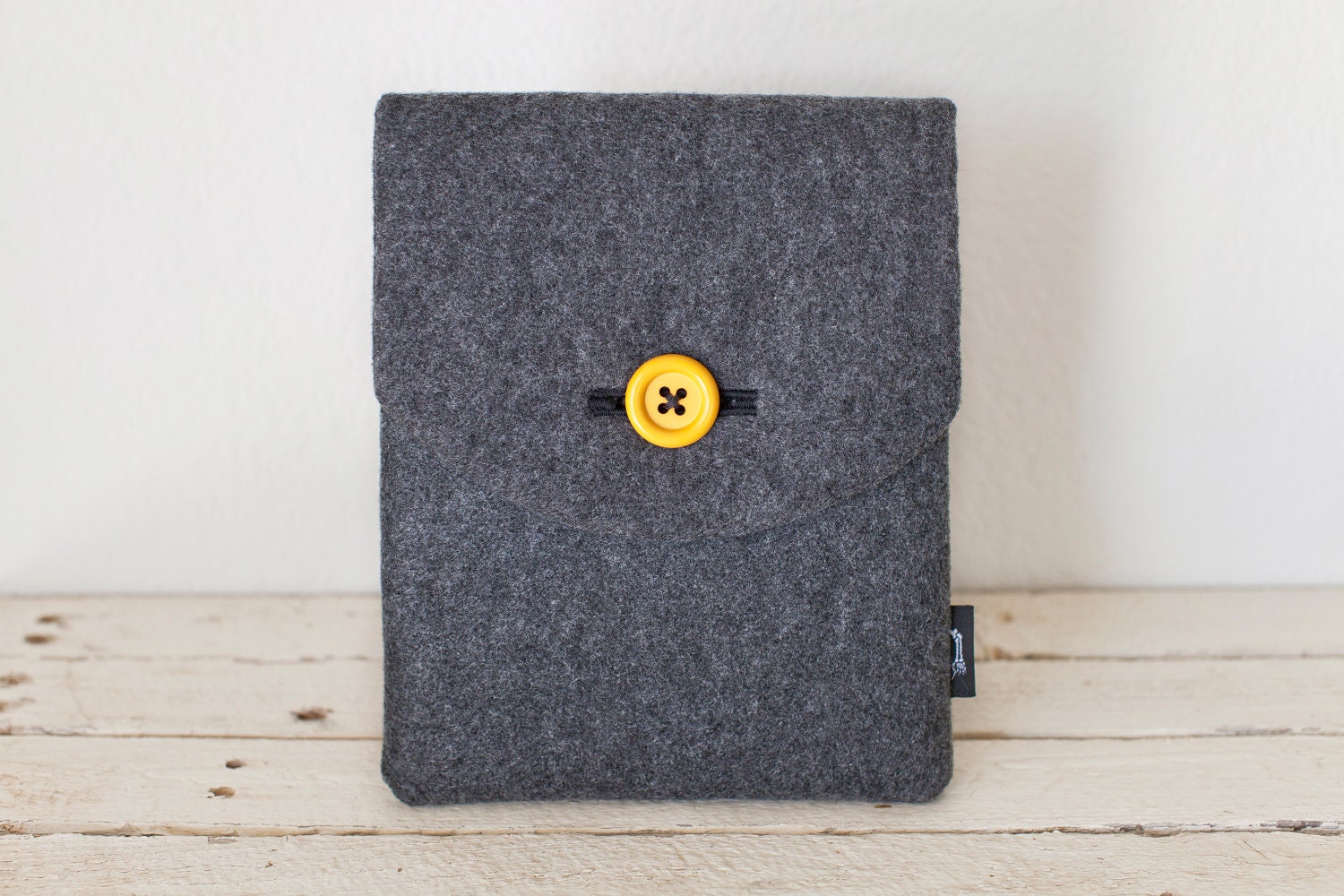 iPad Case, iPad Sleeve, iPad Cover - "Soul Sleeve" Padded with Pocket - Grey Eco Wool Yellow
