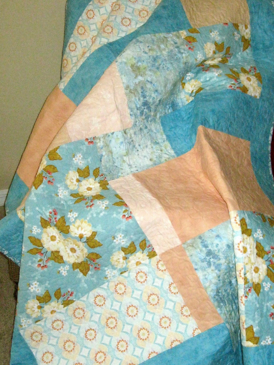 Peach/Blue- Modern/Contemporary Quilt