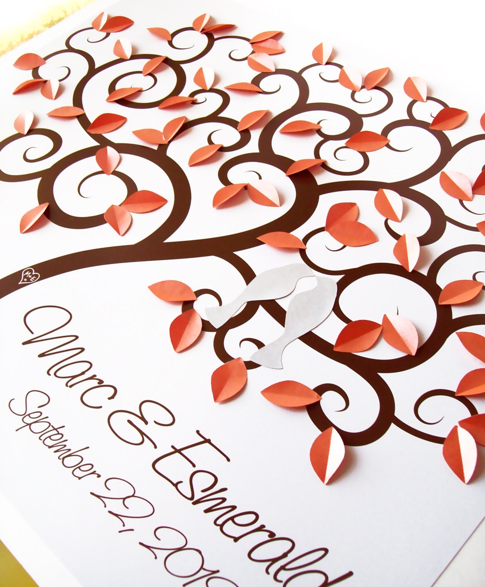 Curly Tree Wedding Guestbook Alternative with 3D leaves - Customized - Starting at 65 Dollars