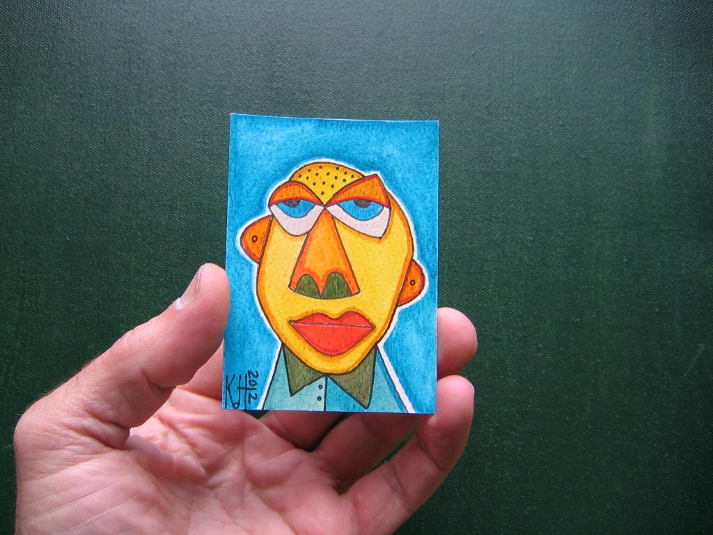 Golden Man J-49, ACEO Original Watercolor