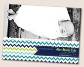 Chevron Baby Boy Birth Announcement - Bright and Cheerful - In 4x6, 5x7 or 6x7.5 - DIGITAL file, print anywhere