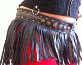 Upcycled Bicycle Inner Tube Fringe Wrap Skirt Studs Burning Man Post Apocalyptic Fetish Goth Rocker Faux Leather Vegan Eco Friendly Mad Max